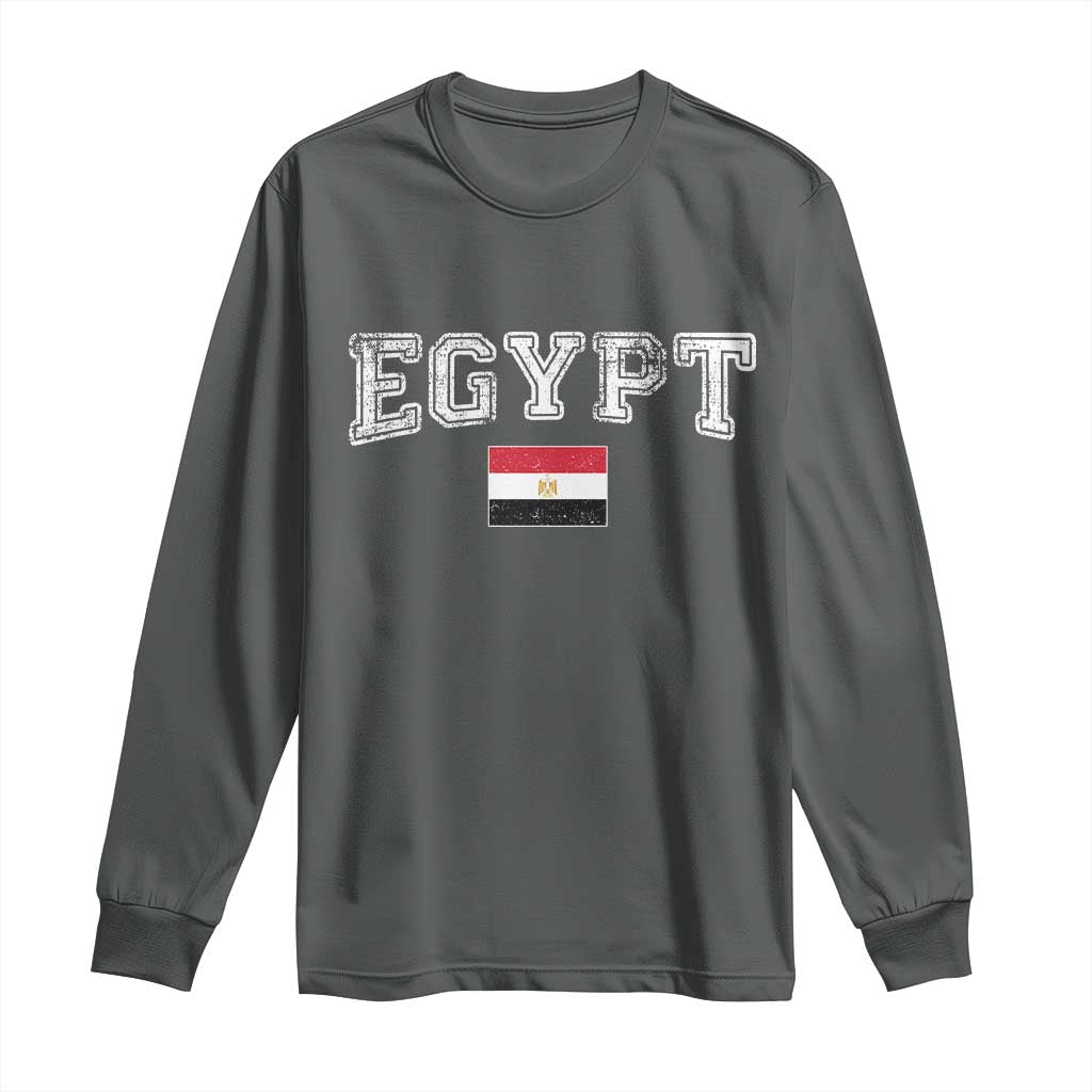 Vintage Egypt Long Sleeve Shirt Distressed Flag Patriotic Football Fan Pride Gift for Egyptians TS10 Dark Heather Print Your Wear
