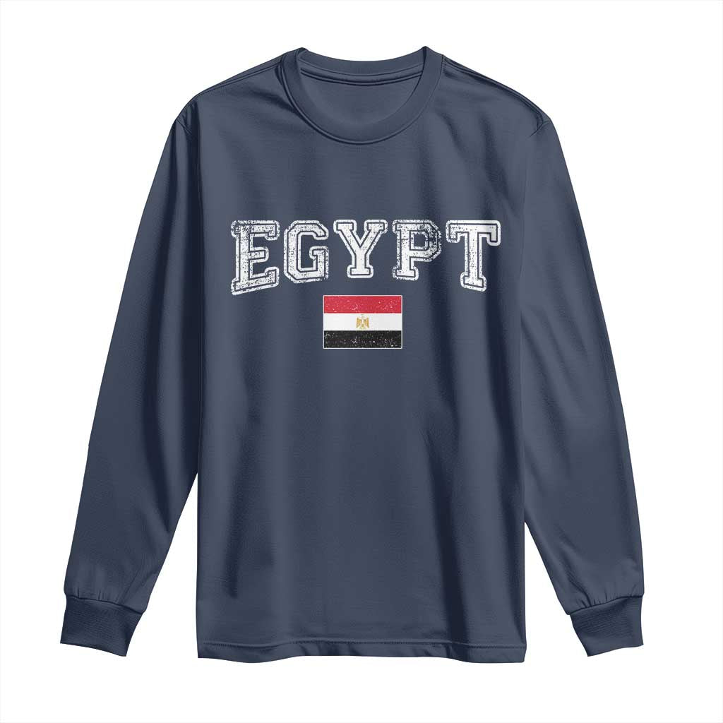 Vintage Egypt Long Sleeve Shirt Distressed Flag Patriotic Football Fan Pride Gift for Egyptians TS10 Navy Print Your Wear