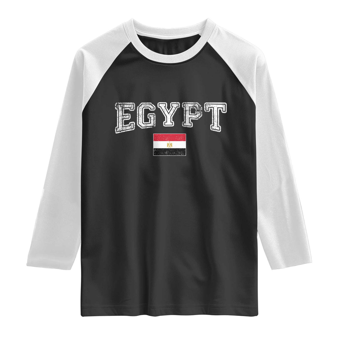 Vintage Egypt Raglan Shirt Distressed Flag Patriotic Football Fan Pride Gift for Egyptians TS10 Black White Print Your Wear