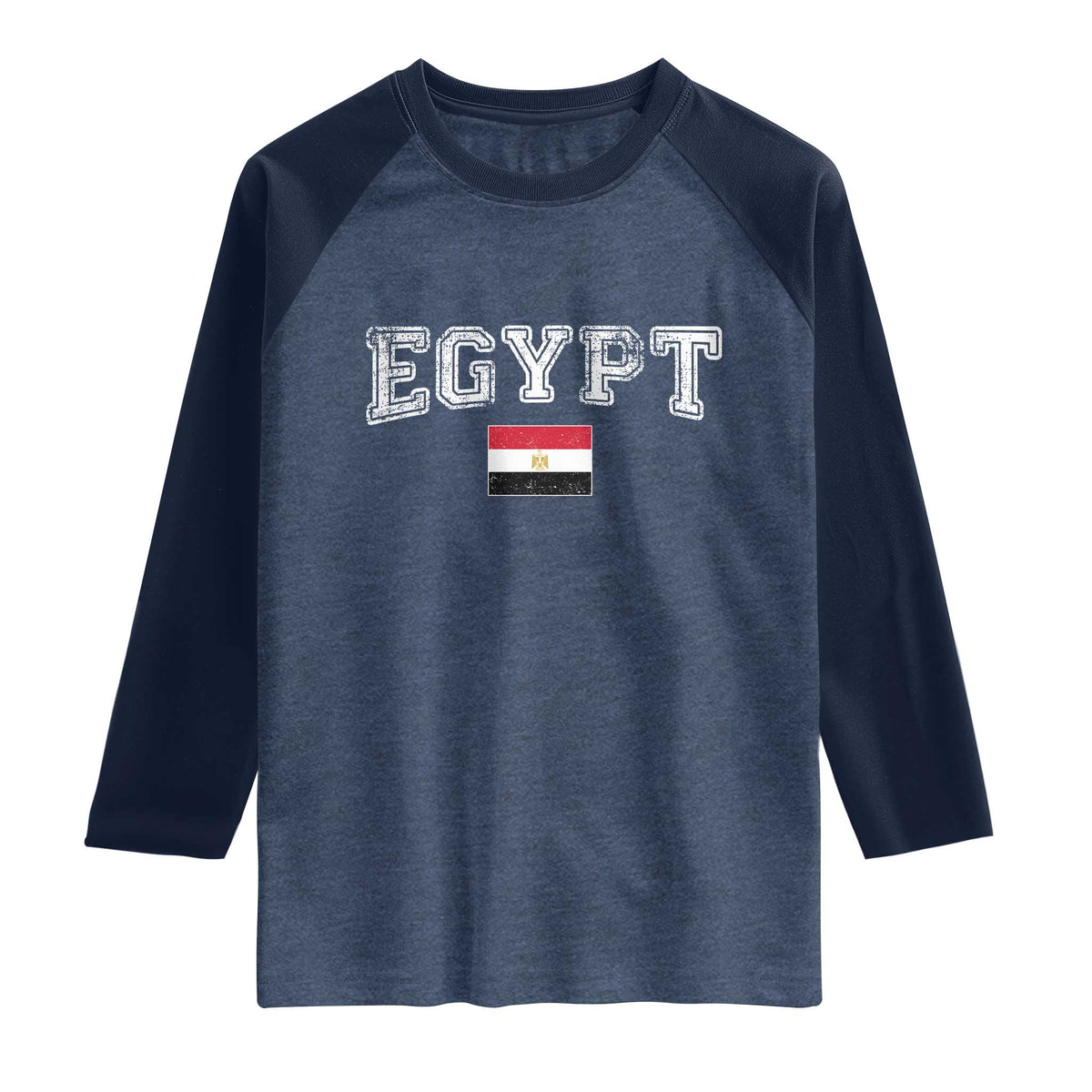 Vintage Egypt Raglan Shirt Distressed Flag Patriotic Football Fan Pride Gift for Egyptians TS10 Heather Denim Navy Print Your Wear
