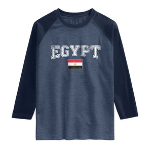 Vintage Egypt Raglan Shirt Distressed Flag Patriotic Football Fan Pride Gift for Egyptians TS10 Heather Denim Navy Print Your Wear