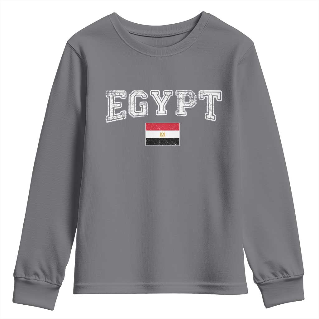 Vintage Egypt Youth Sweatshirt Distressed Flag Patriotic Football Fan Pride Gift for Egyptians TS10 Charcoal Print Your Wear