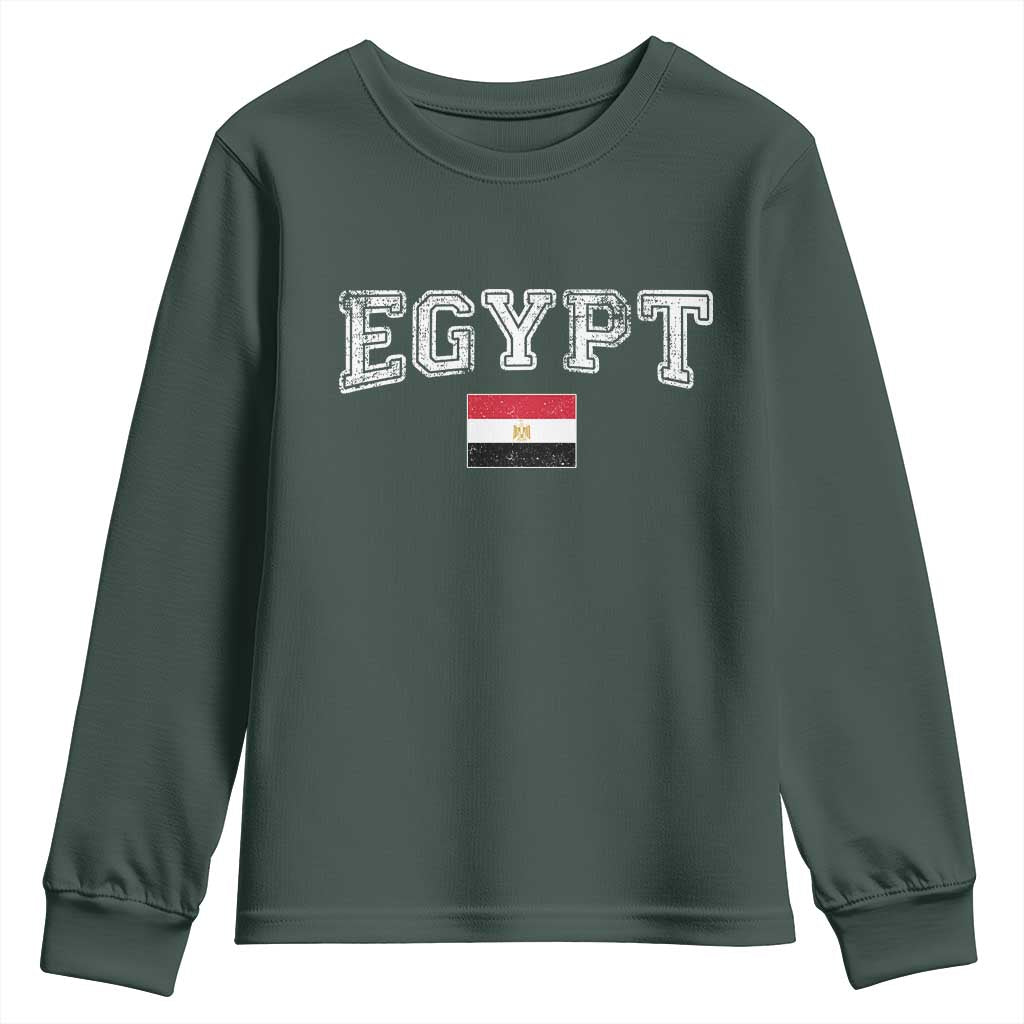 Vintage Egypt Youth Sweatshirt Distressed Flag Patriotic Football Fan Pride Gift for Egyptians TS10 Dark Forest Green Print Your Wear