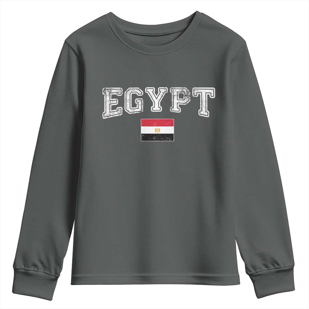 Vintage Egypt Youth Sweatshirt Distressed Flag Patriotic Football Fan Pride Gift for Egyptians TS10 Dark Heather Print Your Wear