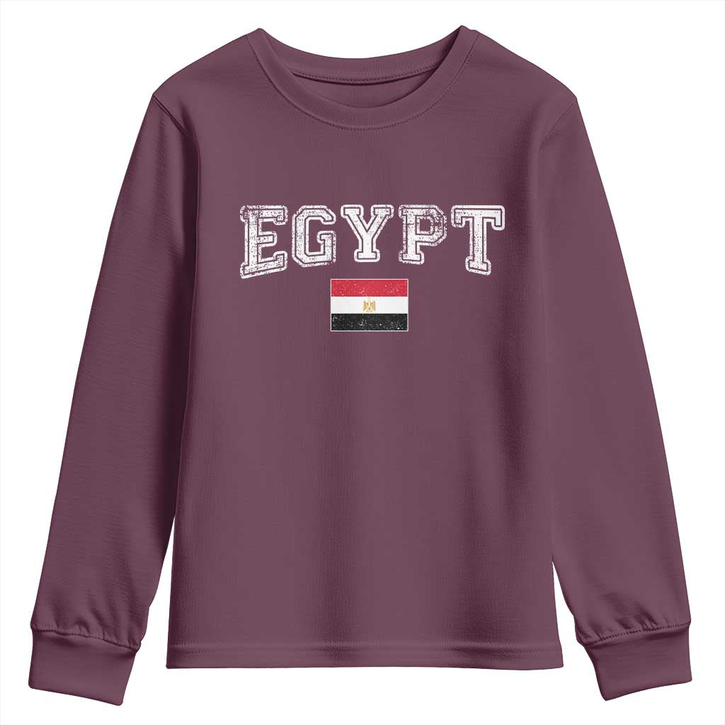 Vintage Egypt Youth Sweatshirt Distressed Flag Patriotic Football Fan Pride Gift for Egyptians TS10 Maroon Print Your Wear