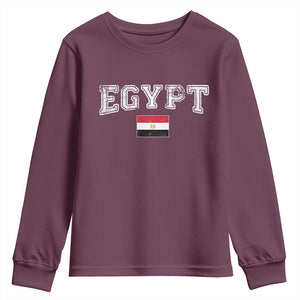 Vintage Egypt Youth Sweatshirt Distressed Flag Patriotic Football Fan Pride Gift for Egyptians TS10 Maroon Print Your Wear