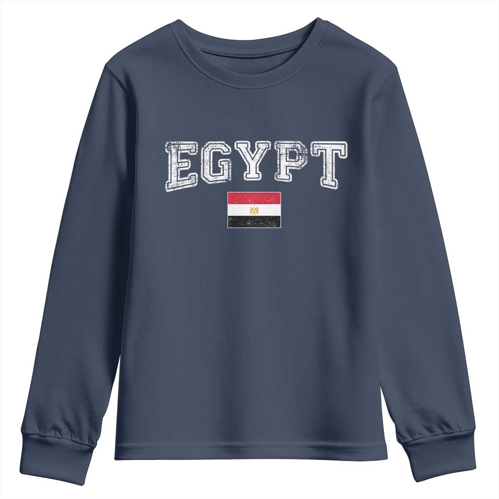 Vintage Egypt Youth Sweatshirt Distressed Flag Patriotic Football Fan Pride Gift for Egyptians TS10 Navy Print Your Wear