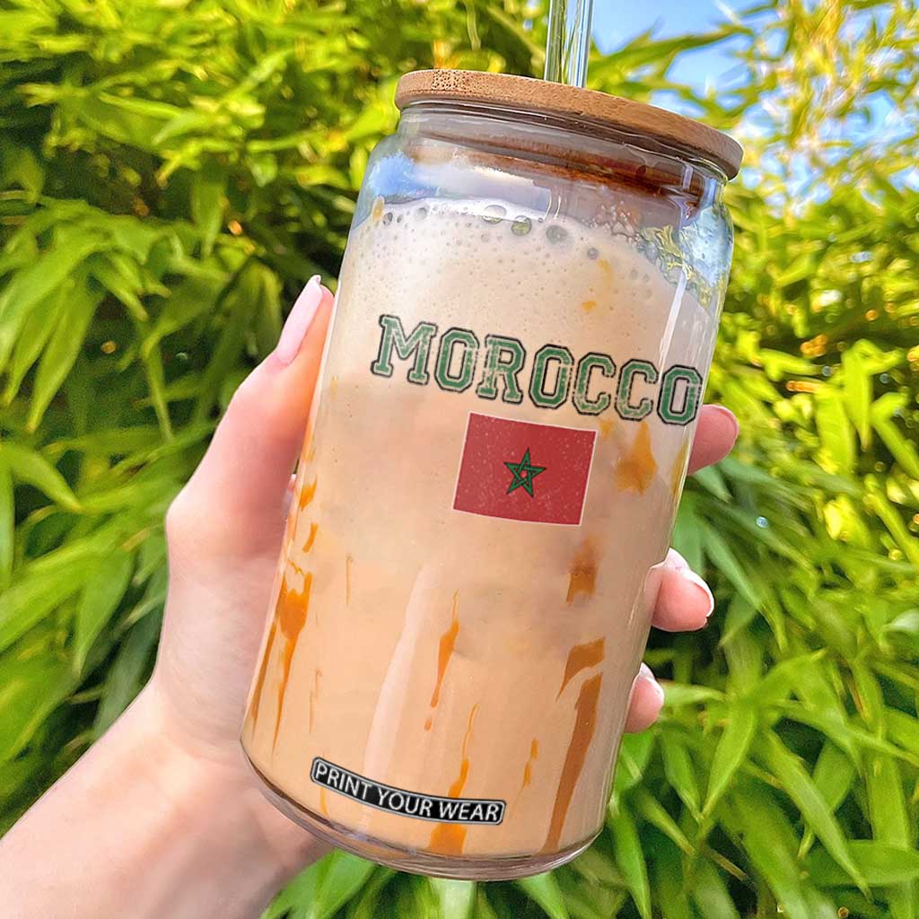 Vintage Morocco Flag Glass Can Distressed Graphic Heritage Pride Gift for Moroccan TS10 Black Print Your Wear