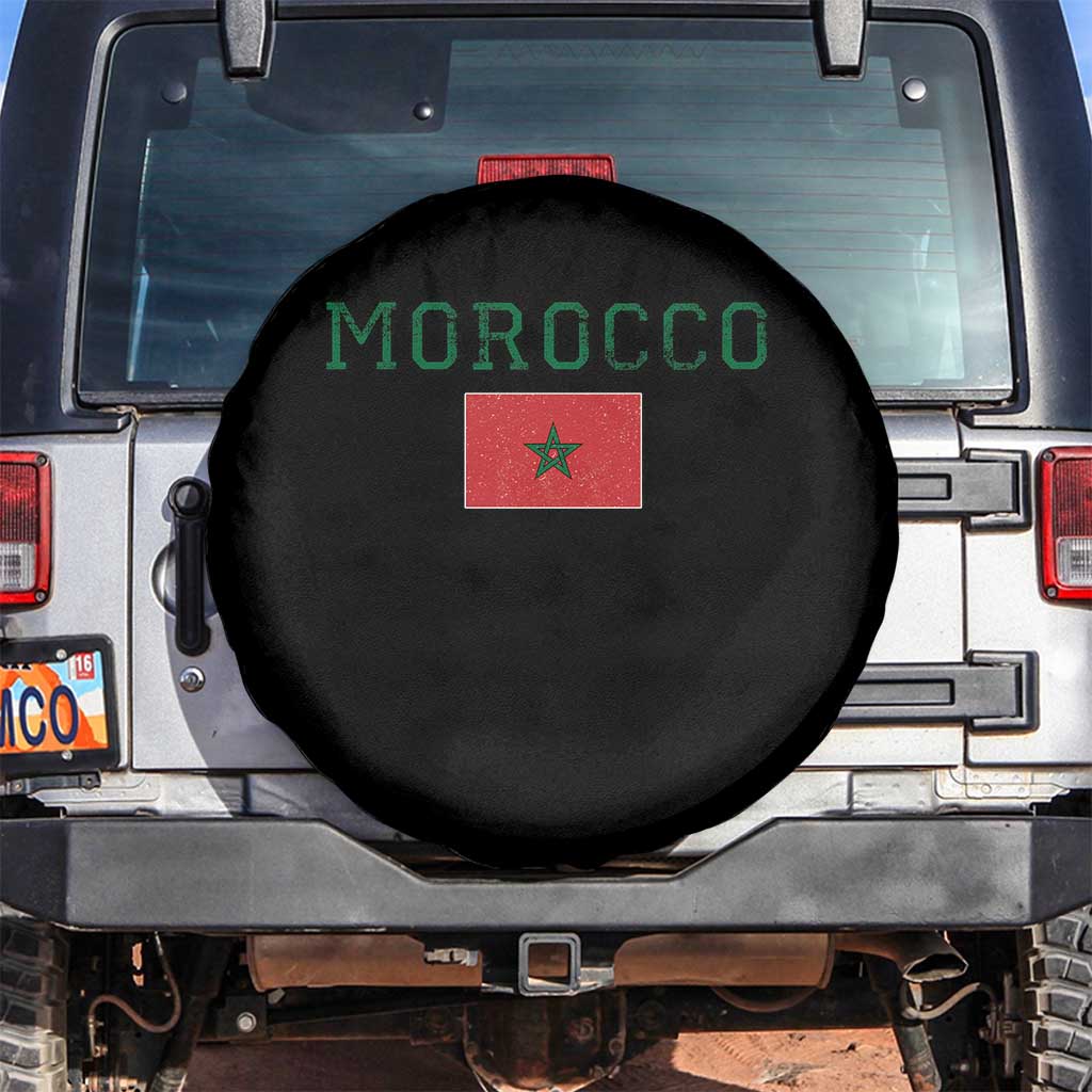 Vintage Morocco Flag Spare Tire Cover Distressed Graphic Heritage Pride Gift for Moroccan TS10 No hole Black Print Your Wear