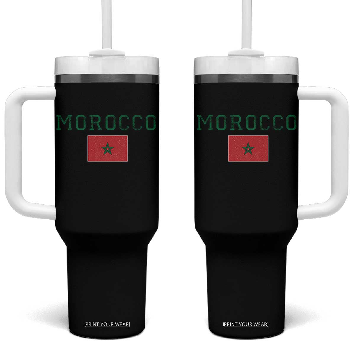 Vintage Morocco Flag Tumbler With Handle Distressed Graphic Heritage Pride Gift for Moroccan TS10 One Size: 40 oz Black Print Your Wear