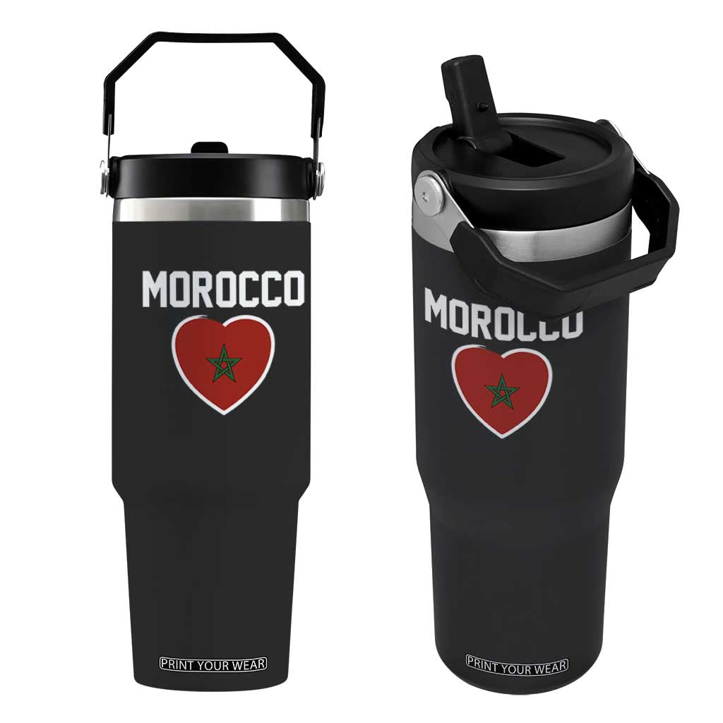 Morocco Heart Flag Flip Straw Tumbler Patriotic Love Gift for Proud Moroccan TS10 One Size: 30 oz Black Print Your Wear