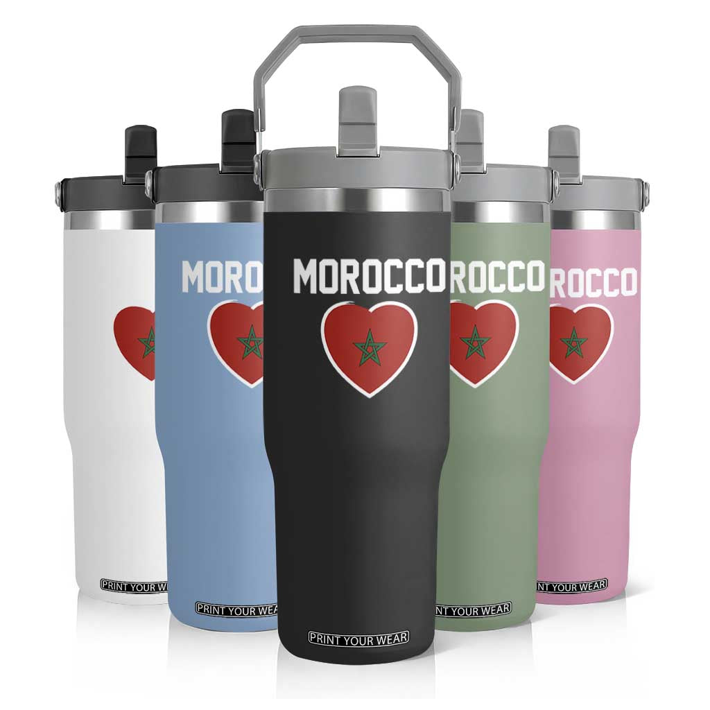 Morocco Heart Flag Flip Straw Tumbler Patriotic Love Gift for Proud Moroccan TS10 Print Your Wear