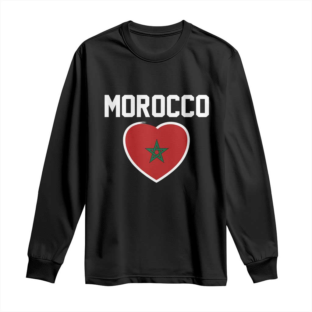 Morocco Heart Flag Long Sleeve Shirt Patriotic Love Gift for Proud Moroccan TS10 Black Print Your Wear