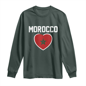 Morocco Heart Flag Long Sleeve Shirt Patriotic Love Gift for Proud Moroccan TS10 Dark Forest Green Print Your Wear