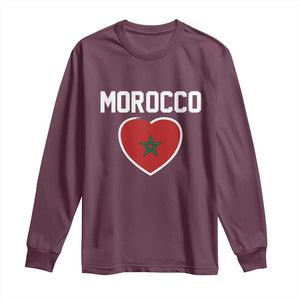 Morocco Heart Flag Long Sleeve Shirt Patriotic Love Gift for Proud Moroccan TS10 Maroon Print Your Wear
