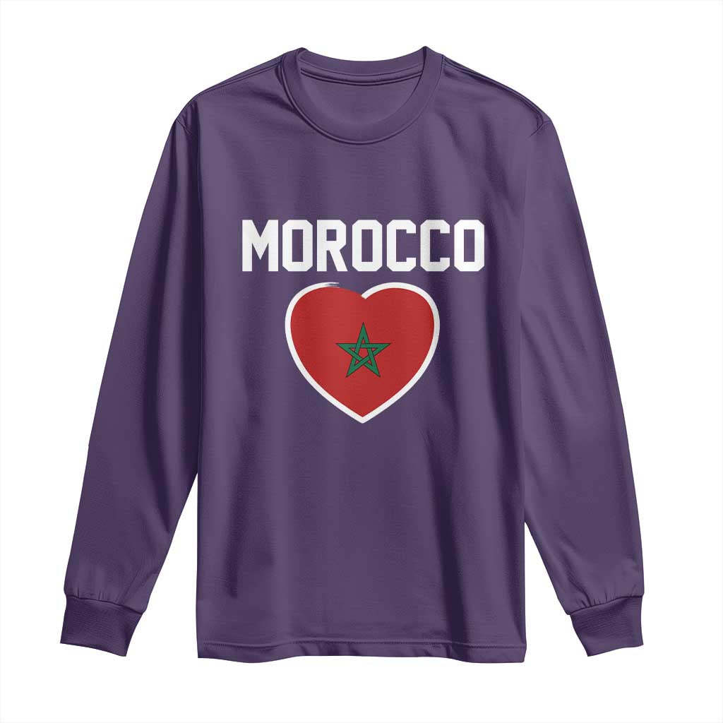 Morocco Heart Flag Long Sleeve Shirt Patriotic Love Gift for Proud Moroccan TS10 S Purple Print Your Wear