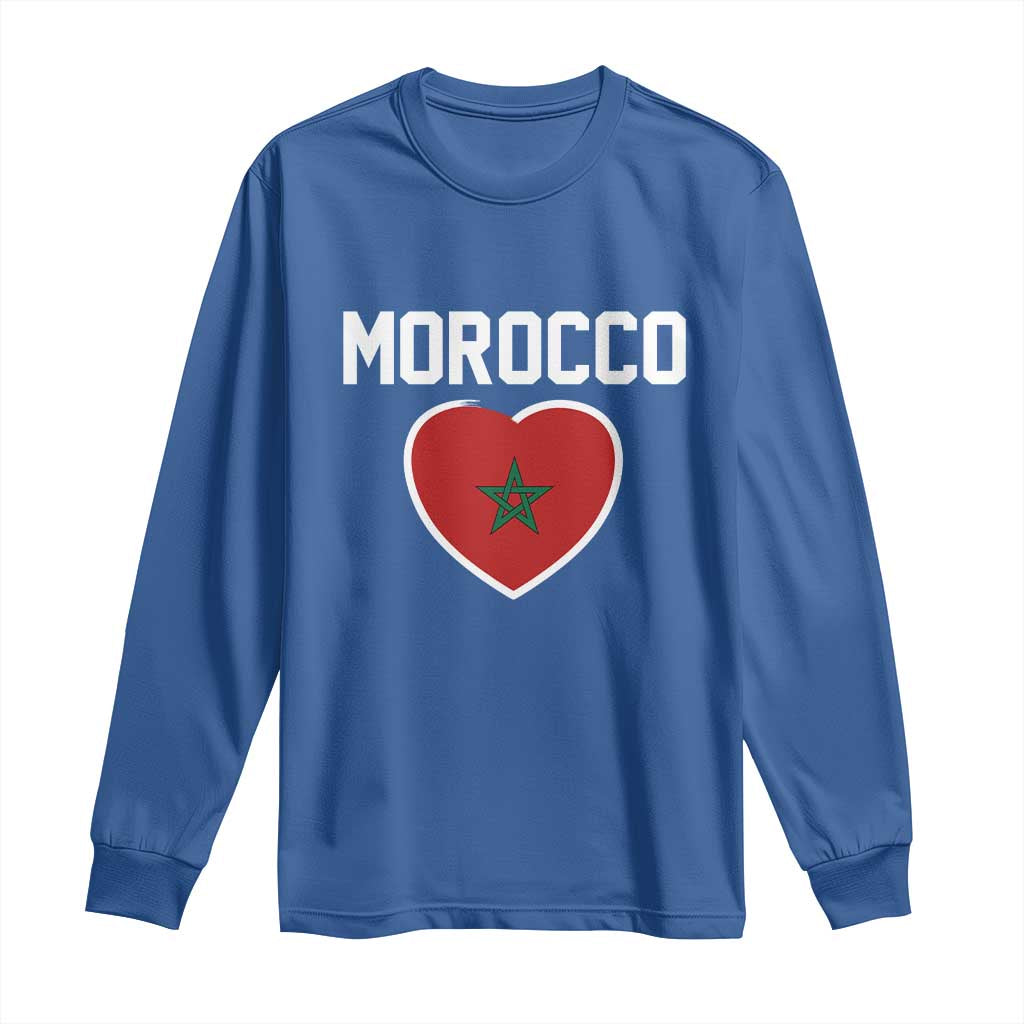 Morocco Heart Flag Long Sleeve Shirt Patriotic Love Gift for Proud Moroccan TS10 Royal Blue Print Your Wear