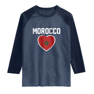 Morocco Heart Flag Raglan Shirt Patriotic Love Gift for Proud Moroccan TS10 Heather Denim Navy Print Your Wear
