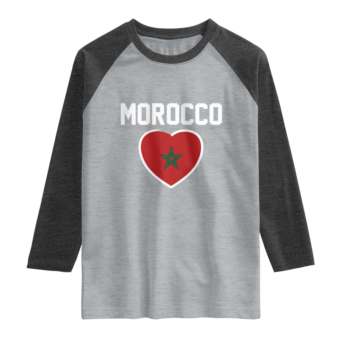 Morocco Heart Flag Raglan Shirt Patriotic Love Gift for Proud Moroccan TS10 Heather Gray Heather Charcoal Print Your Wear