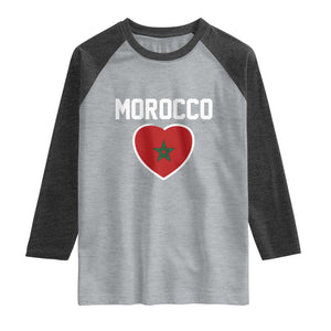 Morocco Heart Flag Raglan Shirt Patriotic Love Gift for Proud Moroccan TS10 Heather Gray Heather Charcoal Print Your Wear