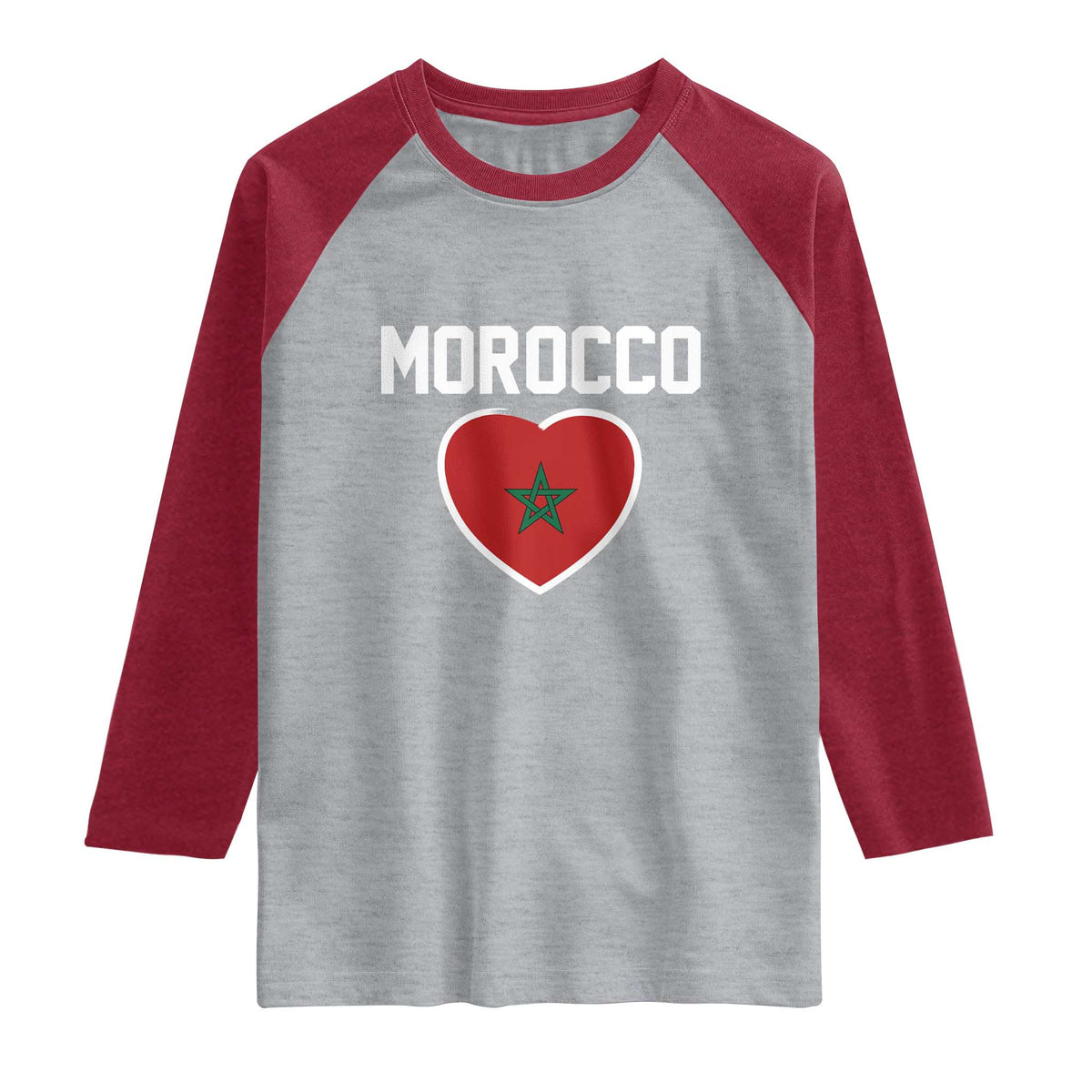 Morocco Heart Flag Raglan Shirt Patriotic Love Gift for Proud Moroccan TS10 Heather Gray Heather Red Print Your Wear