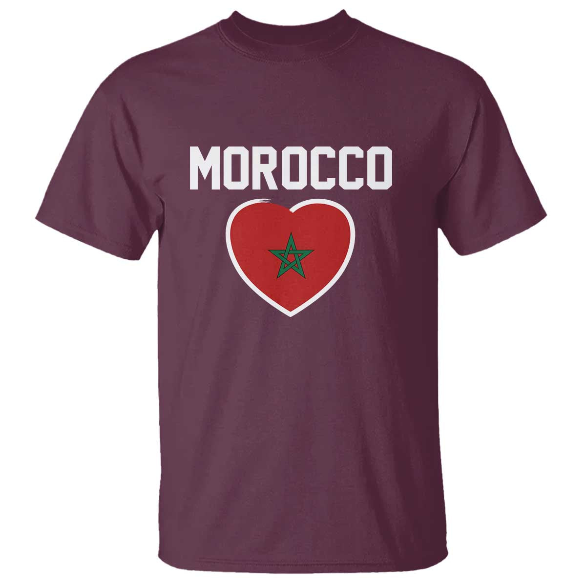 Morocco Heart Flag T Shirt Patriotic Love Gift for Proud Moroccan TS10 Maroon Print Your Wear