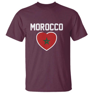 Morocco Heart Flag T Shirt Patriotic Love Gift for Proud Moroccan TS10 Maroon Print Your Wear