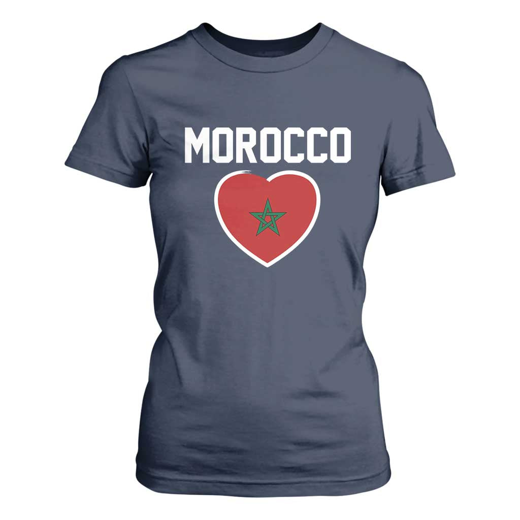 Morocco Heart Flag T Shirt For Women Patriotic Love Gift for Proud Moroccan TS10 Navy Print Your Wear