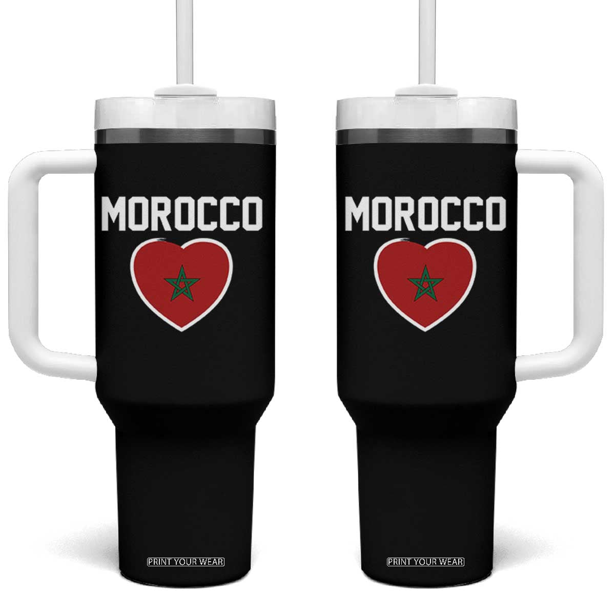 Morocco Heart Flag Tumbler With Handle Patriotic Love Gift for Proud Moroccan TS10 One Size: 40 oz Black Print Your Wear
