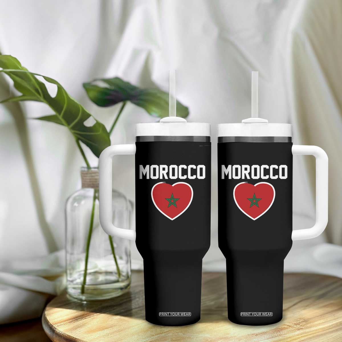 Morocco Heart Flag Tumbler With Handle Patriotic Love Gift for Proud Moroccan TS10 Print Your Wear