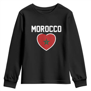 Morocco Heart Flag Youth Sweatshirt Patriotic Love Gift for Proud Moroccan TS10 Black Print Your Wear