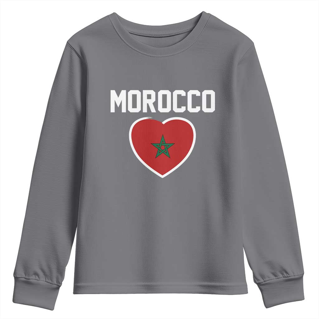 Morocco Heart Flag Youth Sweatshirt Patriotic Love Gift for Proud Moroccan TS10 Charcoal Print Your Wear