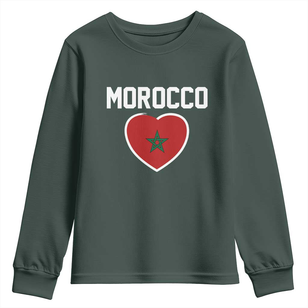 Morocco Heart Flag Youth Sweatshirt Patriotic Love Gift for Proud Moroccan TS10 Dark Forest Green Print Your Wear