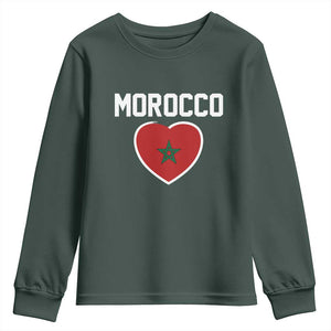 Morocco Heart Flag Youth Sweatshirt Patriotic Love Gift for Proud Moroccan TS10 Dark Forest Green Print Your Wear