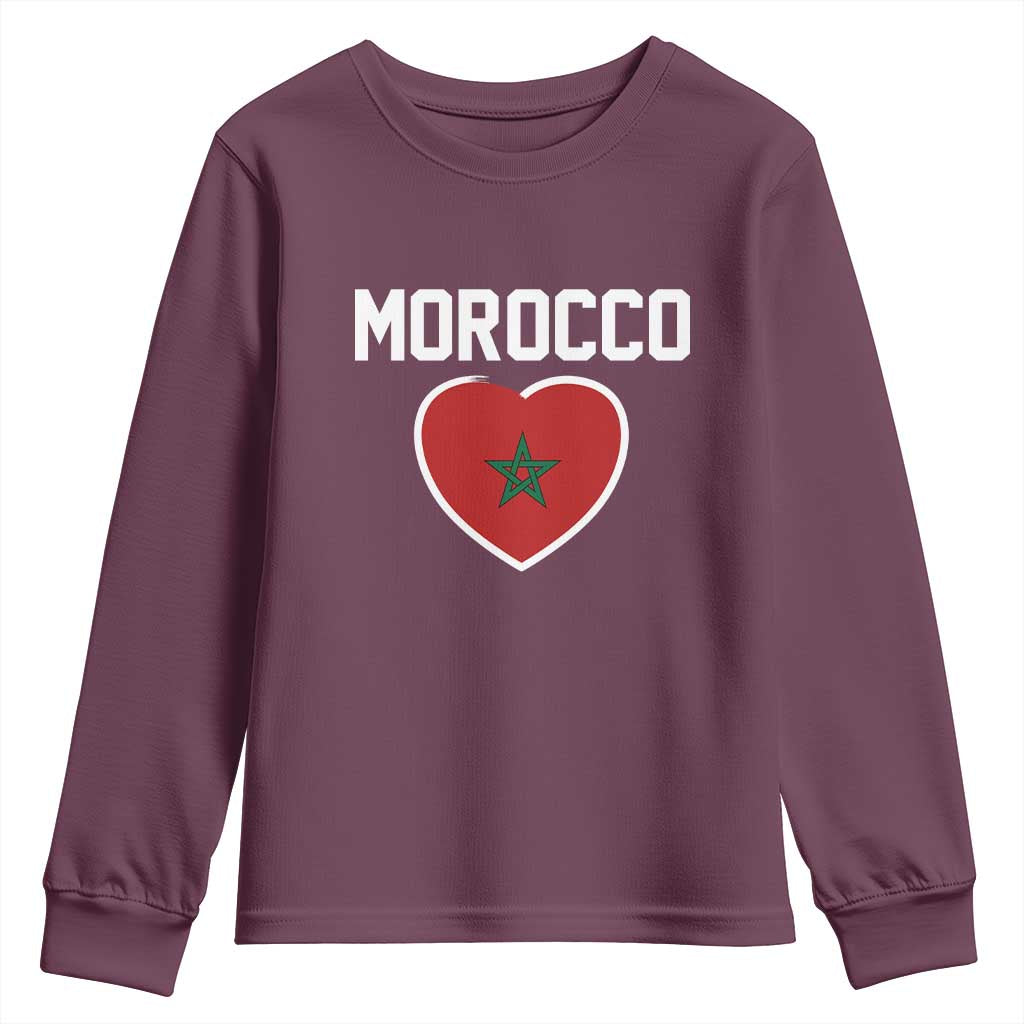 Morocco Heart Flag Youth Sweatshirt Patriotic Love Gift for Proud Moroccan TS10 Maroon Print Your Wear
