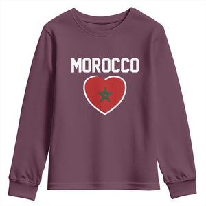 Morocco Heart Flag Youth Sweatshirt Patriotic Love Gift for Proud Moroccan TS10 Maroon Print Your Wear