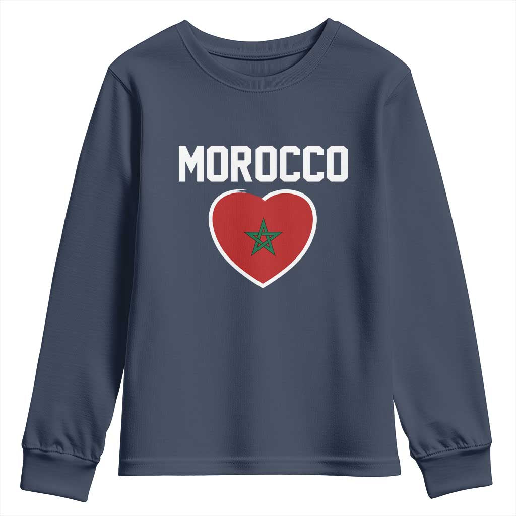 Morocco Heart Flag Youth Sweatshirt Patriotic Love Gift for Proud Moroccan TS10 Navy Print Your Wear