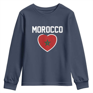 Morocco Heart Flag Youth Sweatshirt Patriotic Love Gift for Proud Moroccan TS10 Navy Print Your Wear