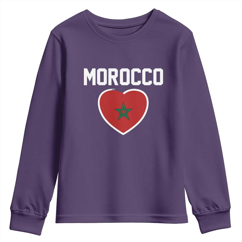 Morocco Heart Flag Youth Sweatshirt Patriotic Love Gift for Proud Moroccan TS10 Purple Print Your Wear