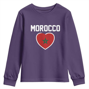 Morocco Heart Flag Youth Sweatshirt Patriotic Love Gift for Proud Moroccan TS10 Purple Print Your Wear