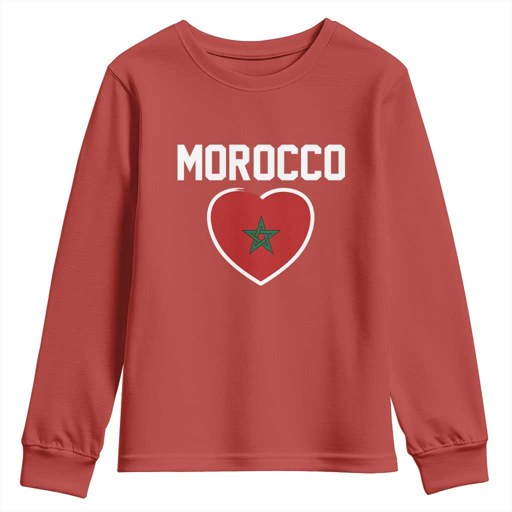 Morocco Heart Flag Youth Sweatshirt Patriotic Love Gift for Proud Moroccan TS10 Red Print Your Wear