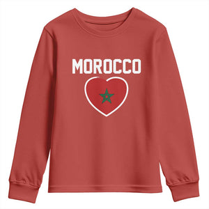 Morocco Heart Flag Youth Sweatshirt Patriotic Love Gift for Proud Moroccan TS10 Red Print Your Wear