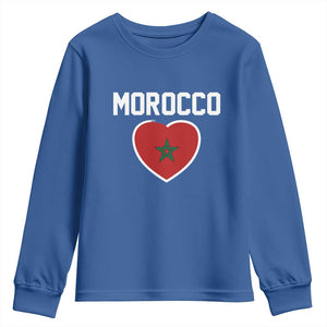 Morocco Heart Flag Youth Sweatshirt Patriotic Love Gift for Proud Moroccan TS10 Royal Blue Print Your Wear