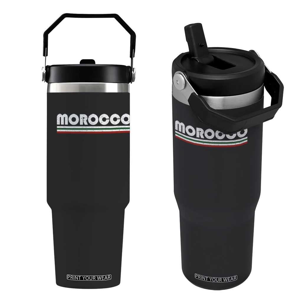 Morocco Flip Straw Tumbler Retro Vintage Stripes Patriotic Pride Gift for Proud Moroccan TS10 One Size: 30 oz Black Print Your Wear