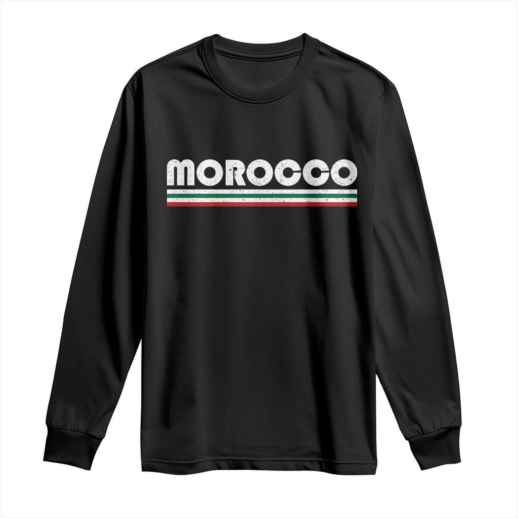 Morocco Long Sleeve Shirt Retro Vintage Stripes Patriotic Pride Gift for Proud Moroccan TS10 Black Print Your Wear