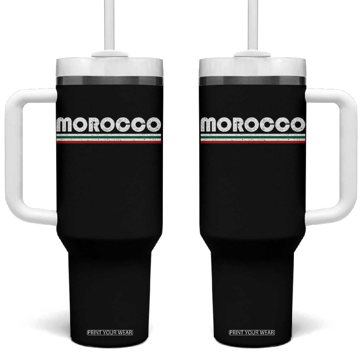 Morocco Tumbler With Handle Retro Vintage Stripes Patriotic Pride Gift for Proud Moroccan TS10 One Size: 40 oz Black Print Your Wear