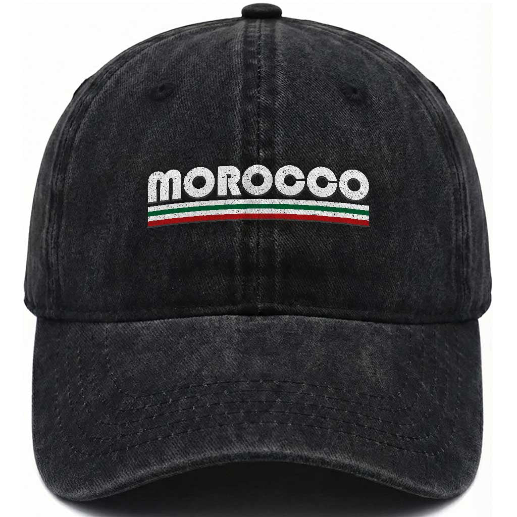 Morocco Washed Cotton Baseball Cap Retro Vintage Stripes Patriotic Pride Gift for Proud Moroccan TS10 Print Your Wear