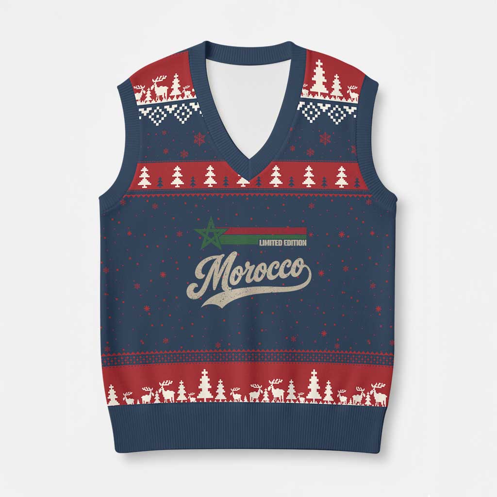 Morocco V-Neck Knit Sweater Vest Limited Edition Vintage Moroccan Pride Retro TS10 Navy Red Print Your Wear