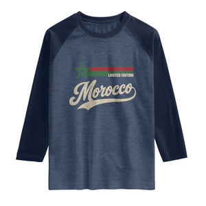 Morocco Raglan Shirt Limited Edition Vintage Moroccan Pride Retro TS10 Heather Denim Navy Print Your Wear