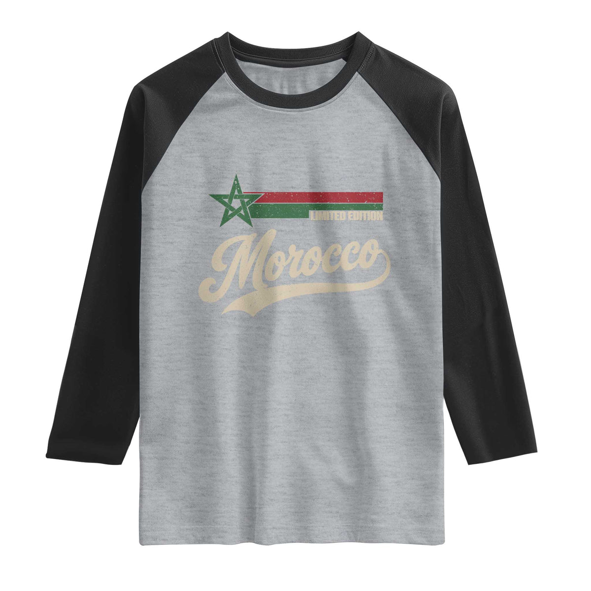 Morocco Raglan Shirt Limited Edition Vintage Moroccan Pride Retro TS10 Heather Gray Black Print Your Wear